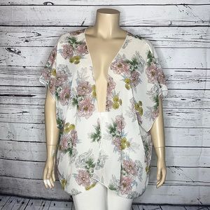 Simplicity by Azul Size 2X Floral Open Front Oversized Kimono Cardigan Cover-Up